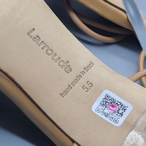 LARROUDE Womens sandals Ankle Wrap Tie Gloria clear Heel tan leather sz 5.5 new