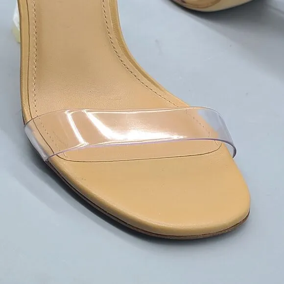 LARROUDE Womens sandals Ankle Wrap Tie Gloria clear Heel tan leather sz 5.5 new
