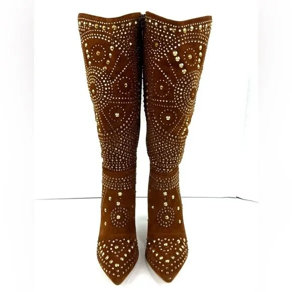 Lauren Lorraine suede Gold studded Knee High boots Sz 8.5