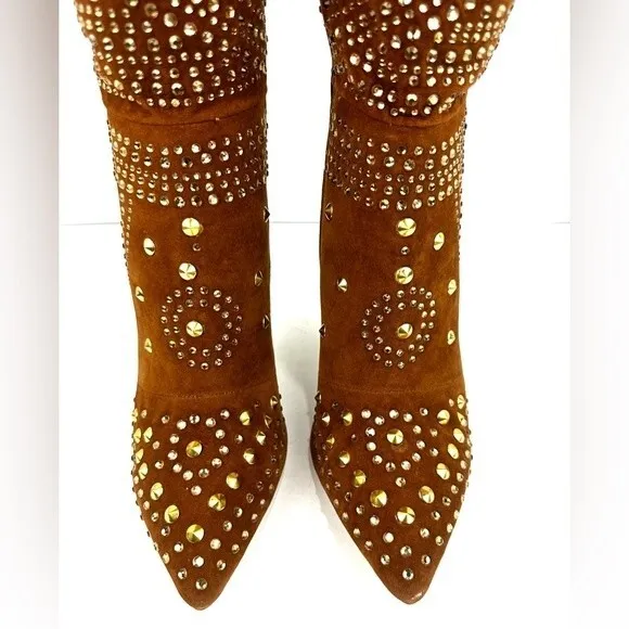 Lauren Lorraine suede Gold studded Knee High boots Sz 8.5