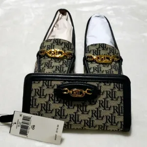 Lauren Ralph Lauren Averi Monogram Jacquard WALLET and LOAFERS. (SIZE 9)‎
