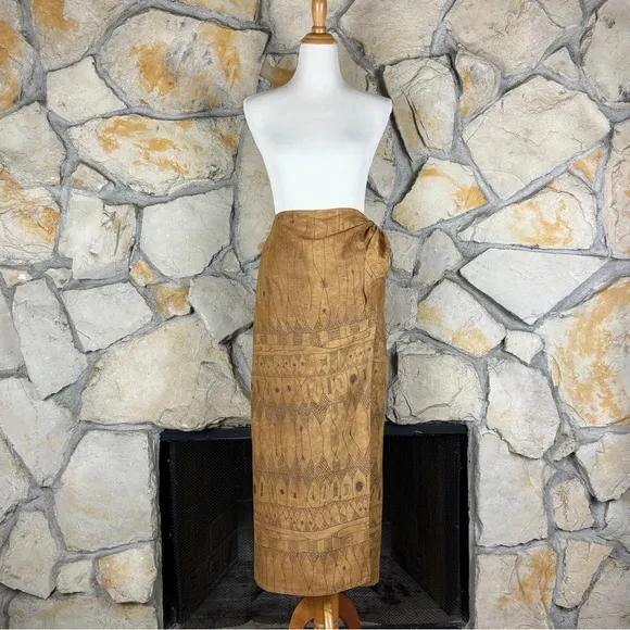 Lauren Ralph Lauren Linen Wrap Maxi Skirt Tribal Ochre | 14