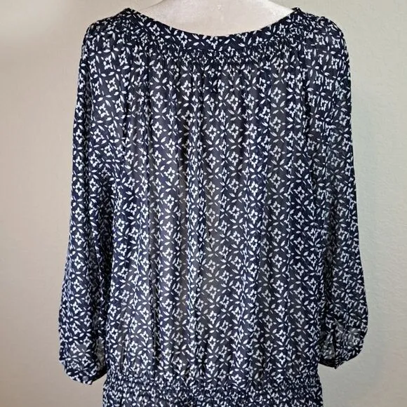 Lauren Ralph Lauren Women’s Dress Sz 22W Blouson Style Navy White Sheer Print