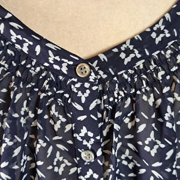 Lauren Ralph Lauren Women’s Dress Sz 22W Blouson Style Navy White Sheer Print