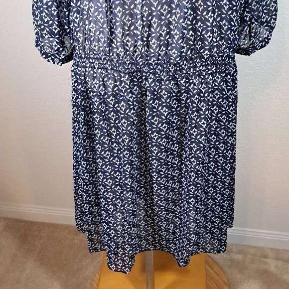 Lauren Ralph Lauren Women’s Dress Sz 22W Blouson Style Navy White Sheer Print
