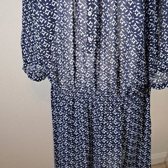 Lauren Ralph Lauren Women’s Dress Sz 22W Blouson Style Navy White Sheer Print