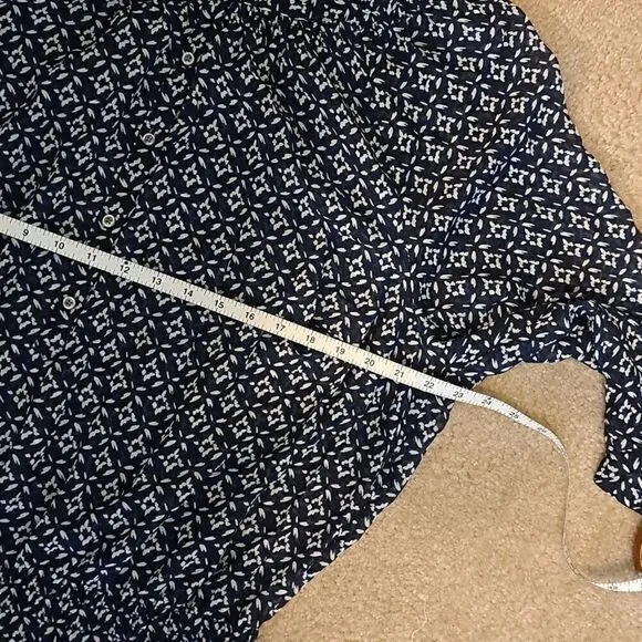 Lauren Ralph Lauren Women’s Dress Sz 22W Blouson Style Navy White Sheer Print