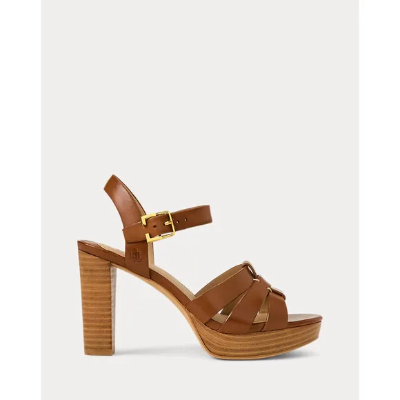 Lauren Ralph Women's Soffia Ankle Strap Slingback Sandals, Tan Size 8M