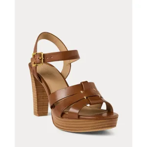 Lauren Ralph Women's Soffia Ankle Strap Slingback Sandals, Tan Size 8M