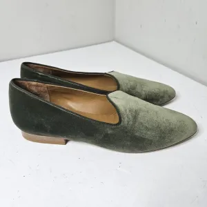 Le Monde Beryl Green Velvet Loafers Ballet Flats Leather Soles 41  US 11 Women's