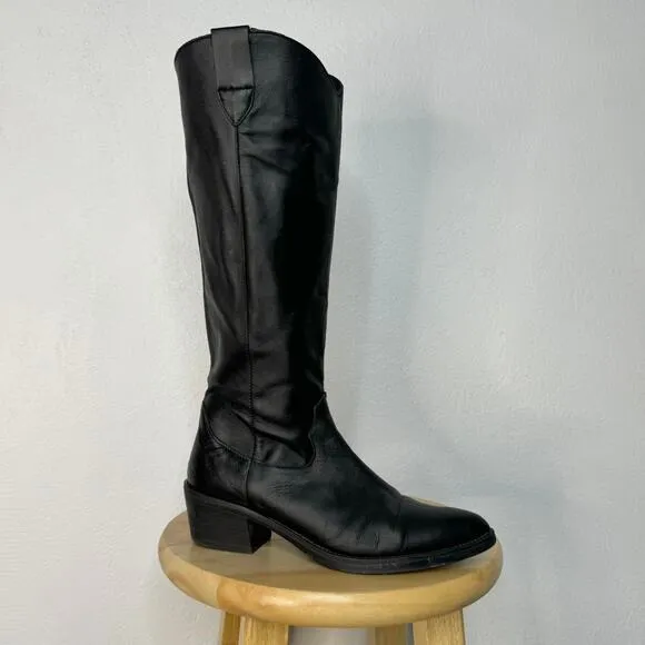 Leather Cowgirl Western Knee High Black Boots Size 40 / US 9