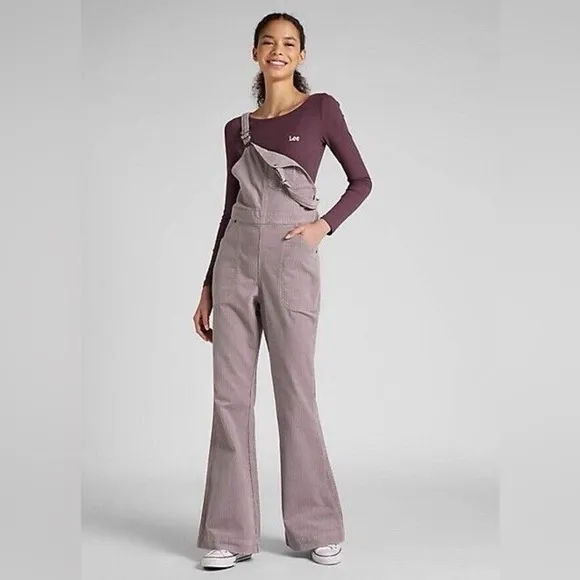 Lee Corduroy Flare Overalls in Purple Storm