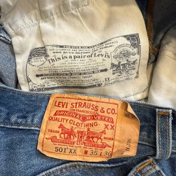 Levi's 501 Rugged Straight Leg Jeans with Button Fly | 35x36 | Distressed