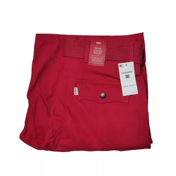 Levi's Snap Cargo Shorts Mens Size 30 Scooter Red Micro Dobby Stretch Canvas NWT