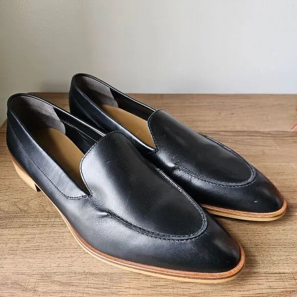 LIKE NEW EVERLANE BLACK LEATHER POINTY LOAFERS SIZE 11 WOMENS