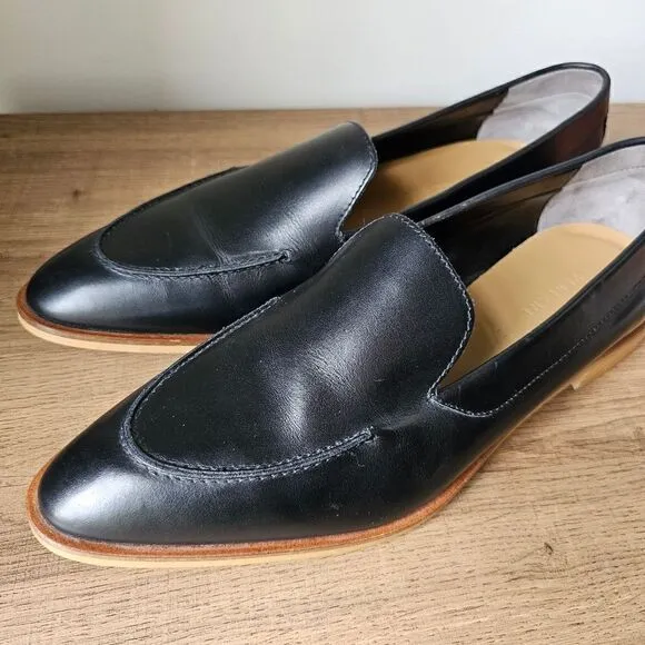 LIKE NEW EVERLANE BLACK LEATHER POINTY LOAFERS SIZE 11 WOMENS