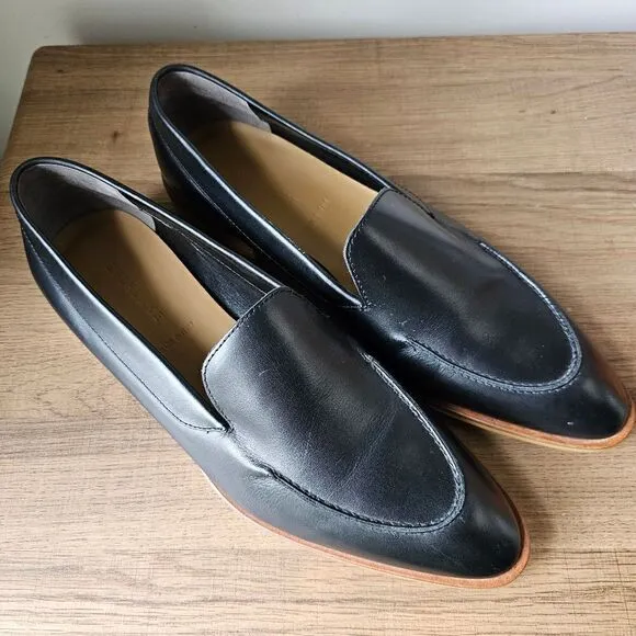 LIKE NEW EVERLANE BLACK LEATHER POINTY LOAFERS SIZE 11 WOMENS