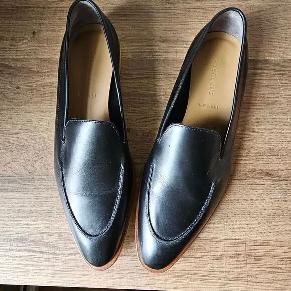LIKE NEW EVERLANE BLACK LEATHER POINTY LOAFERS SIZE 11 WOMENS