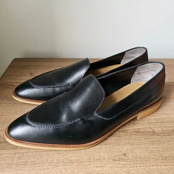 LIKE NEW EVERLANE BLACK LEATHER POINTY LOAFERS SIZE 11 WOMENS