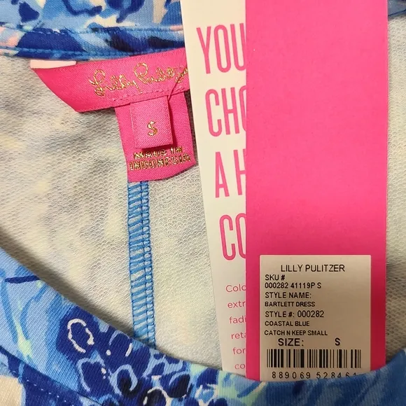 Lilly Pulitzer Bartlett Sweatshirt Dress Coastal Blue Catch Knee White Pink S