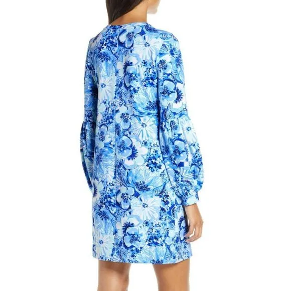Lilly Pulitzer Bartlett Sweatshirt Dress Coastal Blue Catch Knee White Pink S