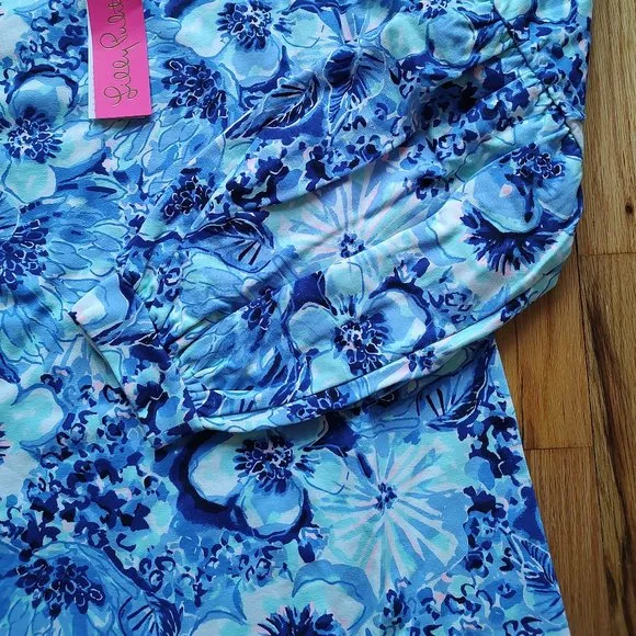 Lilly Pulitzer Bartlett Sweatshirt Dress Coastal Blue Catch Knee White Pink S