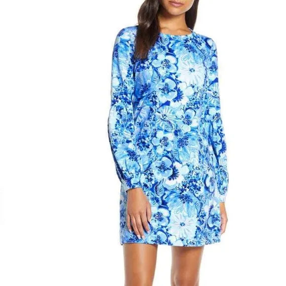 Lilly Pulitzer Bartlett Sweatshirt Dress Coastal Blue Catch Knee White Pink S