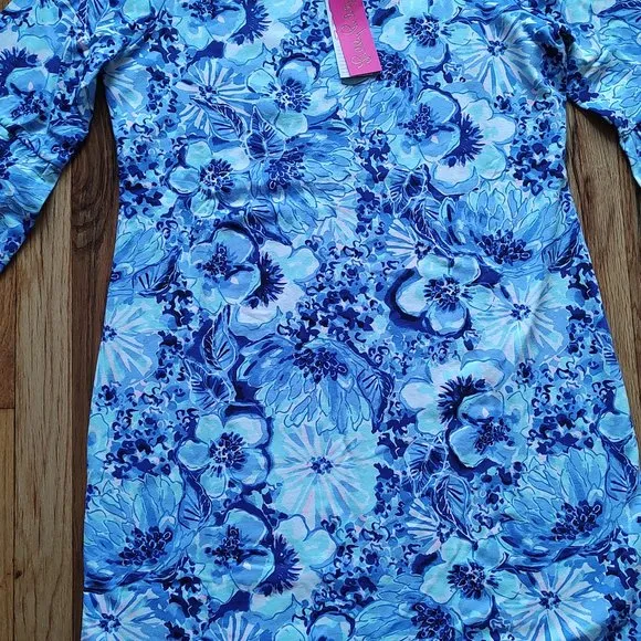 Lilly Pulitzer Bartlett Sweatshirt Dress Coastal Blue Catch Knee White Pink S