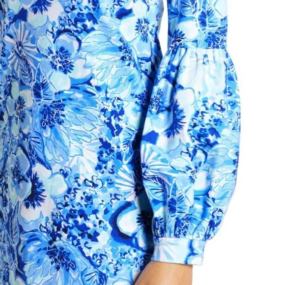 Lilly Pulitzer Bartlett Sweatshirt Dress Coastal Blue Catch Knee White Pink S