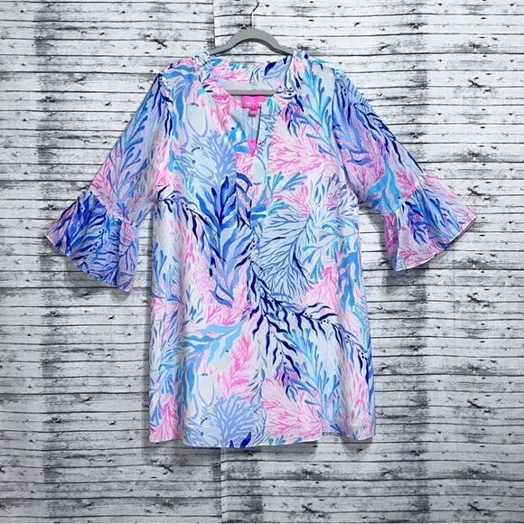 Lilly Pulitzer Eleanora Silk Dress Kaleidoscope Coral
