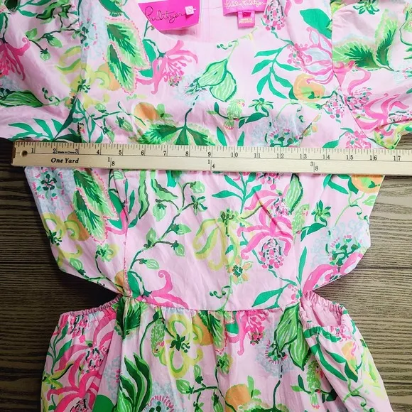 Lilly Pulitzer Lyssa Midi Dress Puff Sleeve Floral Pink Green Tiered Cutout 4