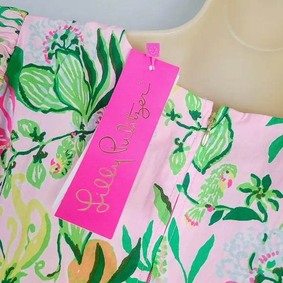 Lilly Pulitzer Lyssa Midi Dress Puff Sleeve Floral Pink Green Tiered Cutout 4