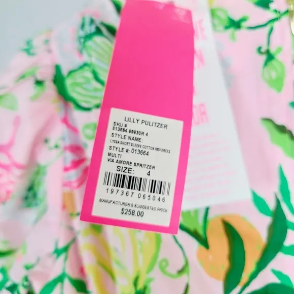 Lilly Pulitzer Lyssa Midi Dress Puff Sleeve Floral Pink Green Tiered Cutout 4