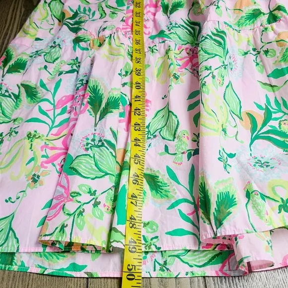 Lilly Pulitzer Lyssa Midi Dress Puff Sleeve Floral Pink Green Tiered Cutout 4