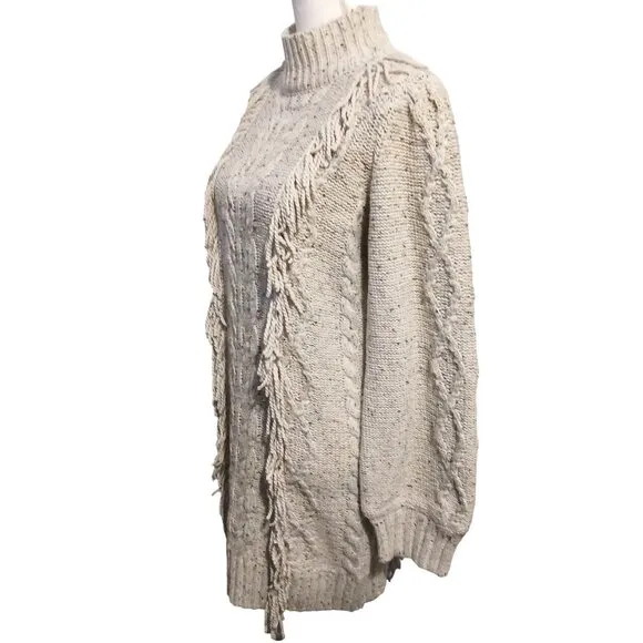 Line &amp;‎ Dot Daria Fringe Trim Mini Sweater Dress, Size Large in Ivory