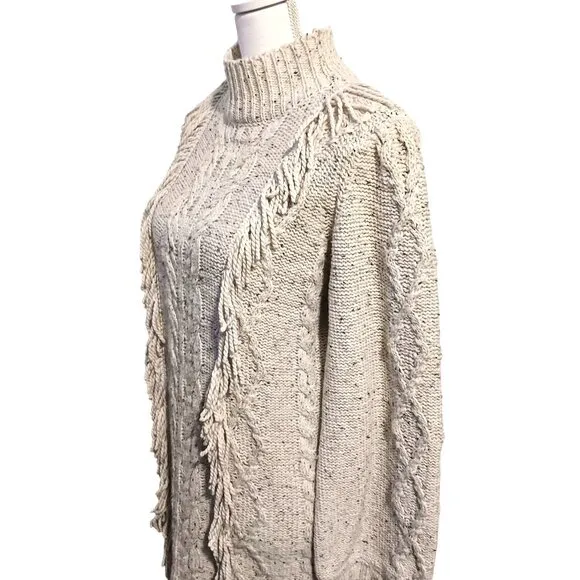 Line &amp;‎ Dot Daria Fringe Trim Mini Sweater Dress, Size Large in Ivory