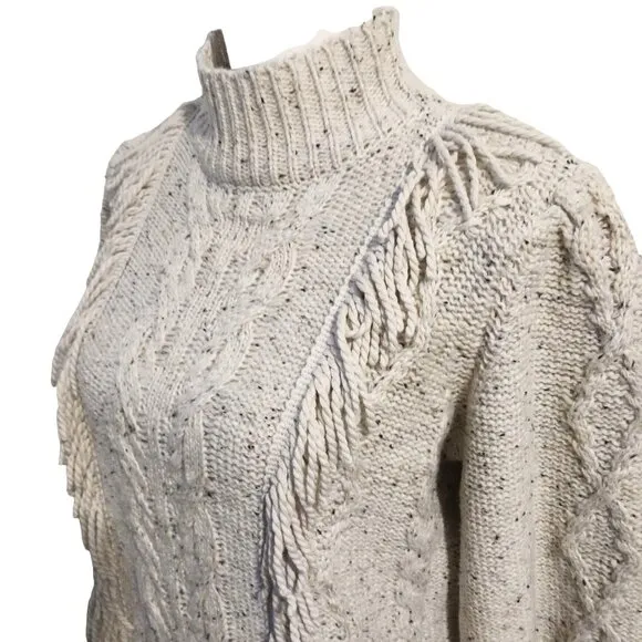 Line &amp;‎ Dot Daria Fringe Trim Mini Sweater Dress, Size Large in Ivory