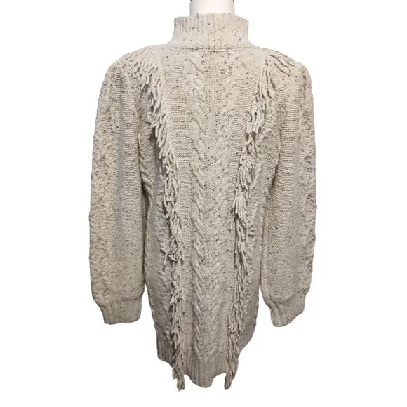 Line &amp;‎ Dot Daria Fringe Trim Mini Sweater Dress, Size Large in Ivory