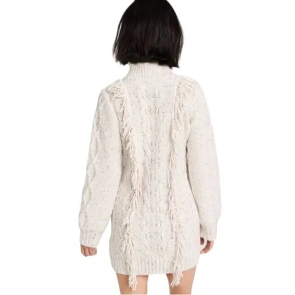 Line &amp;‎ Dot Daria Fringe Trim Mini Sweater Dress, Size Large in Ivory