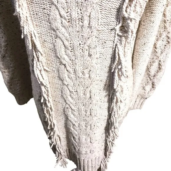 Line &amp;‎ Dot Daria Fringe Trim Mini Sweater Dress, Size Large in Ivory