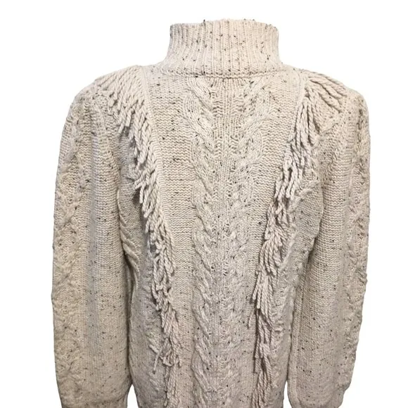 Line &amp;‎ Dot Daria Fringe Trim Mini Sweater Dress, Size Large in Ivory