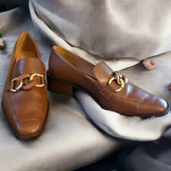 LINEA Paolo CHRYSTIE Chain Keeper Loafers in Cognac Leather Size 9