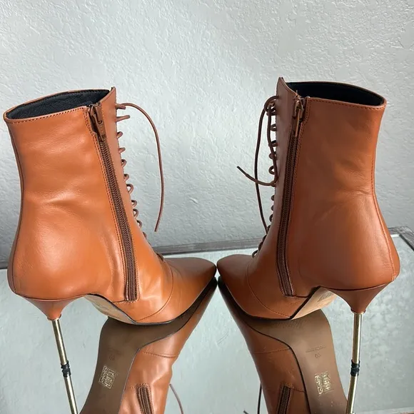 l'intervalle ankle boots w/gold accent high heels in chestnut nubuck 40/ US 9