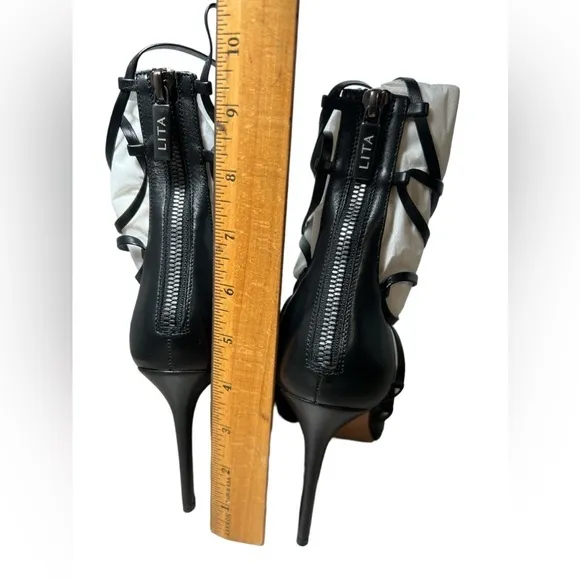 Lita by Ciara leather Strappy Heeled‎ sandals stilleto lace up 4”heels black
