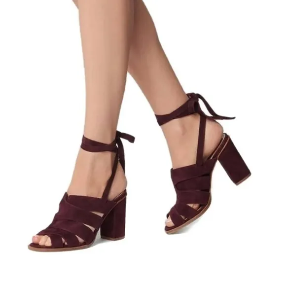 LK Bennett Seline Suede Ankle Wrap Sandals Burgundy Damson 37