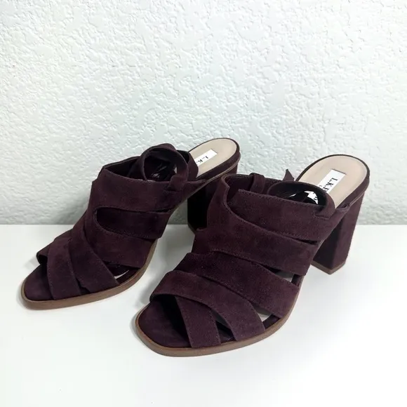 LK Bennett Seline Suede Ankle Wrap Sandals Burgundy Damson 37