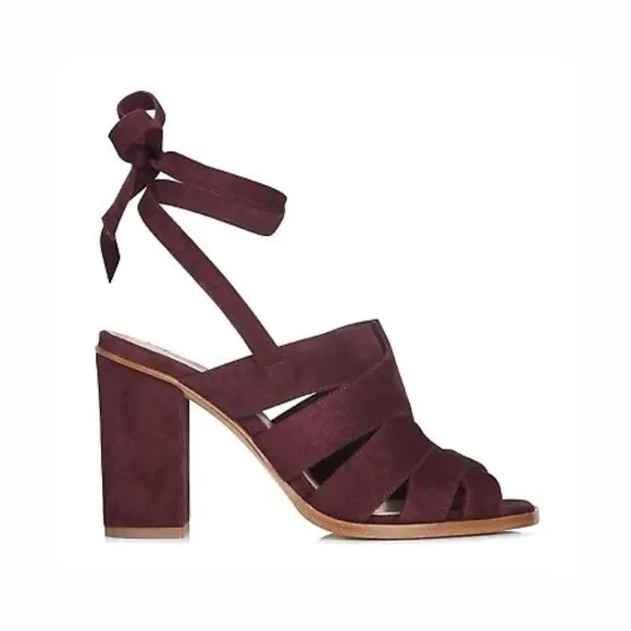 LK Bennett Seline Suede Ankle Wrap Sandals Burgundy Damson 37