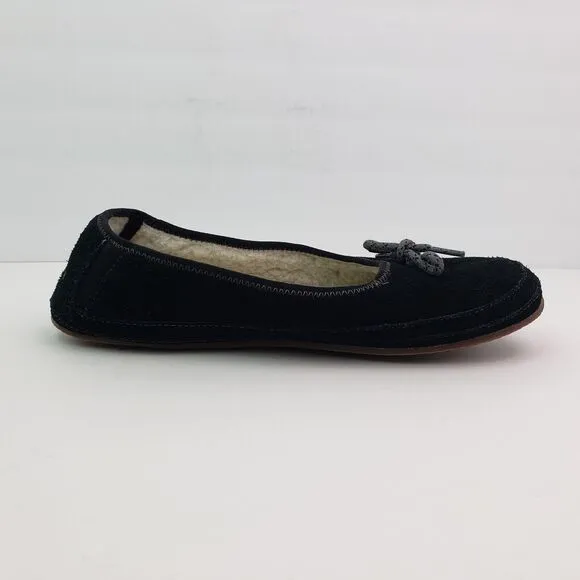 LL Bean Hearthside Womens Size 11 Black Suede Slip On Ballet Flats Slippers Shoe