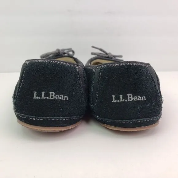 LL Bean Hearthside Womens Size 11 Black Suede Slip On Ballet Flats Slippers Shoe