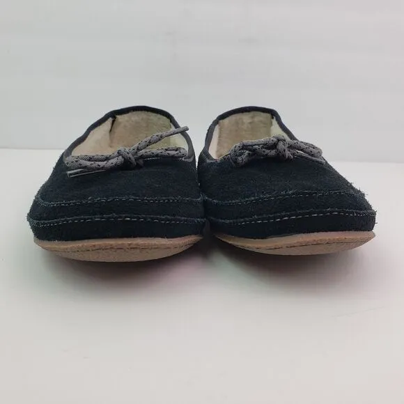 LL Bean Hearthside Womens Size 11 Black Suede Slip On Ballet Flats Slippers Shoe